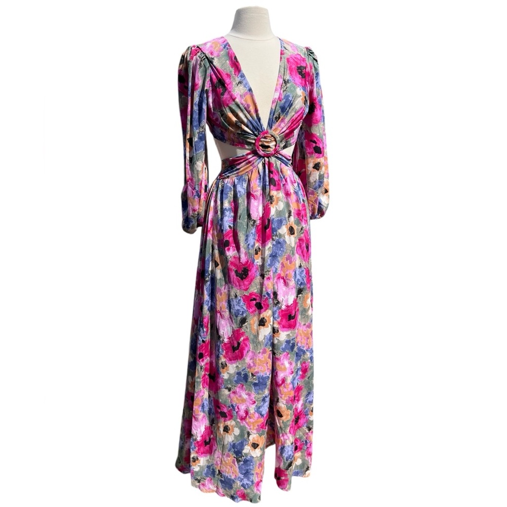 Entro Multicolor Long Sleeve Floral Cut Out Sienna Maxi Dress Size Small NWT - Picture 3 of 14